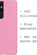 BASEY. Hoes Geschikt voor Samsung S21 Ultra Hoesje Siliconen Back Cover Case - Hoesje Geschikt voor Samsung Galaxy S21 Ultra Hoes Cover Hoesje - Roze