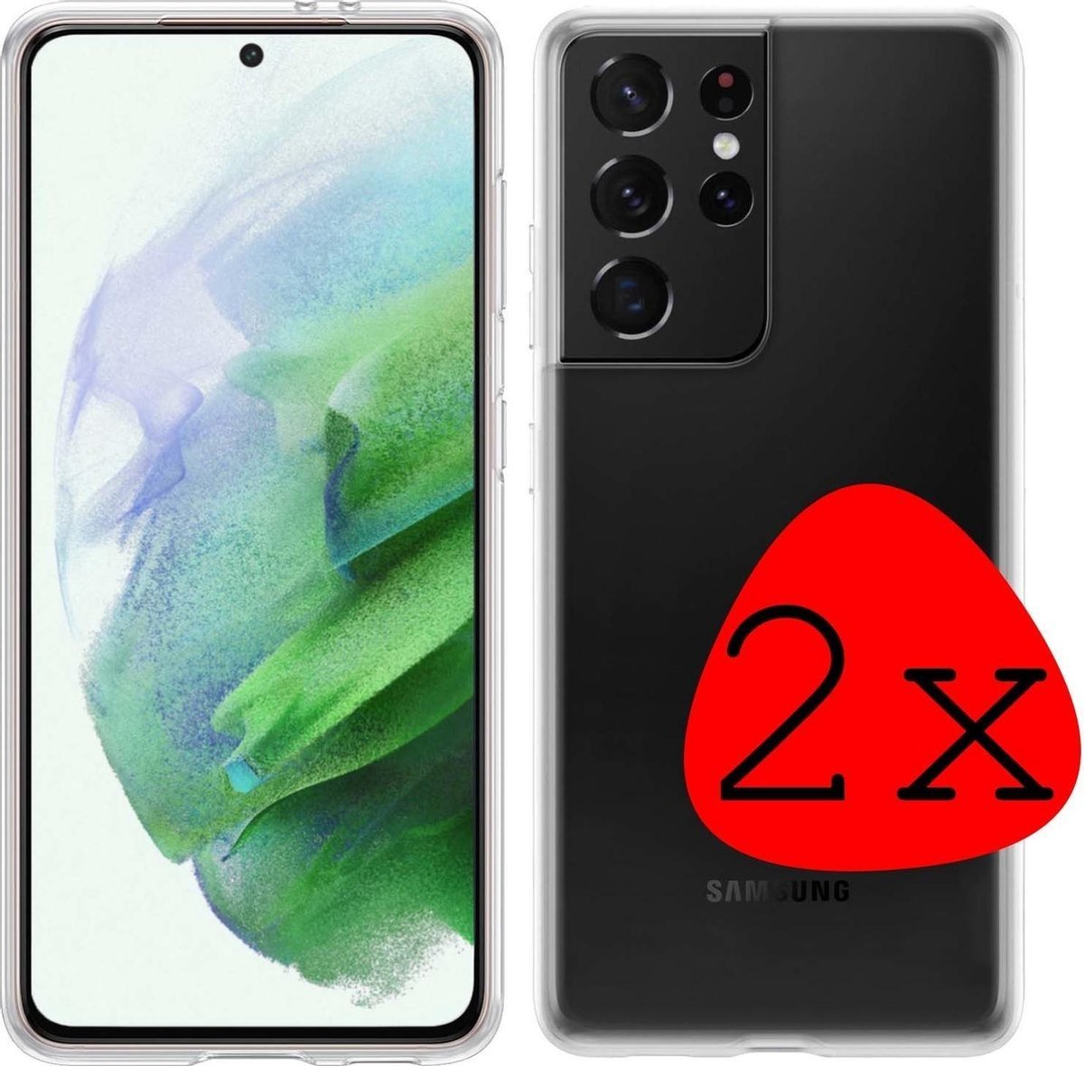 BASEY. Hoes Geschikt voor Samsung S21 Ultra Hoesje Siliconen Back Cover Case - Hoesje Geschikt voor Samsung Galaxy S21 Ultra Hoes Cover Hoesje - Transparant - 2 Stuks
