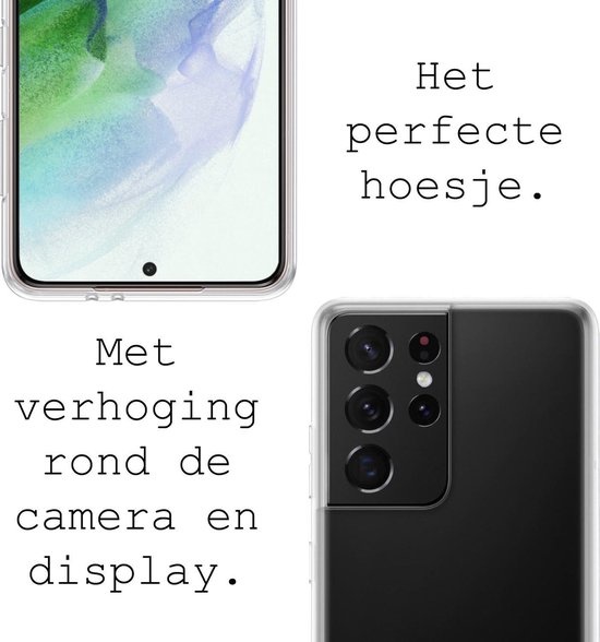 BASEY. Hoes Geschikt voor Samsung S21 Ultra Hoesje Siliconen Back Cover Case - Hoesje Geschikt voor Samsung Galaxy S21 Ultra Hoes Cover Hoesje - Transparant - 2 Stuks