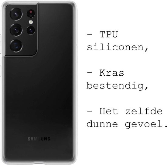 BASEY. Hoes Geschikt voor Samsung S21 Ultra Hoesje Siliconen Back Cover Case - Hoesje Geschikt voor Samsung Galaxy S21 Ultra Hoes Cover Hoesje - Transparant - 2 Stuks