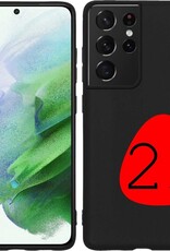 BASEY. Hoes Geschikt voor Samsung S21 Ultra Hoesje Siliconen Back Cover Case - Hoesje Geschikt voor Samsung Galaxy S21 Ultra Hoes Cover Hoesje - Zwart - 2 Stuks