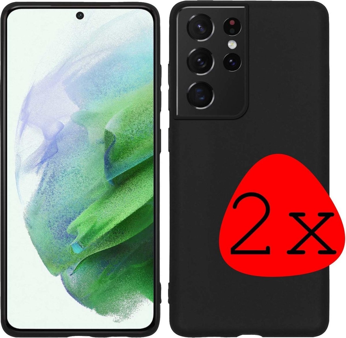BASEY. Hoes Geschikt voor Samsung S21 Ultra Hoesje Siliconen Back Cover Case - Hoesje Geschikt voor Samsung Galaxy S21 Ultra Hoes Cover Hoesje - Zwart - 2 Stuks