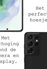 BASEY. Hoes Geschikt voor Samsung S21 Ultra Hoesje Siliconen Back Cover Case - Hoesje Geschikt voor Samsung Galaxy S21 Ultra Hoes Cover Hoesje - Zwart - 2 Stuks