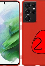 BASEY. Hoes Geschikt voor Samsung S21 Ultra Hoesje Siliconen Back Cover Case - Hoesje Geschikt voor Samsung Galaxy S21 Ultra Hoes Cover Hoesje - Rood - 2 Stuks