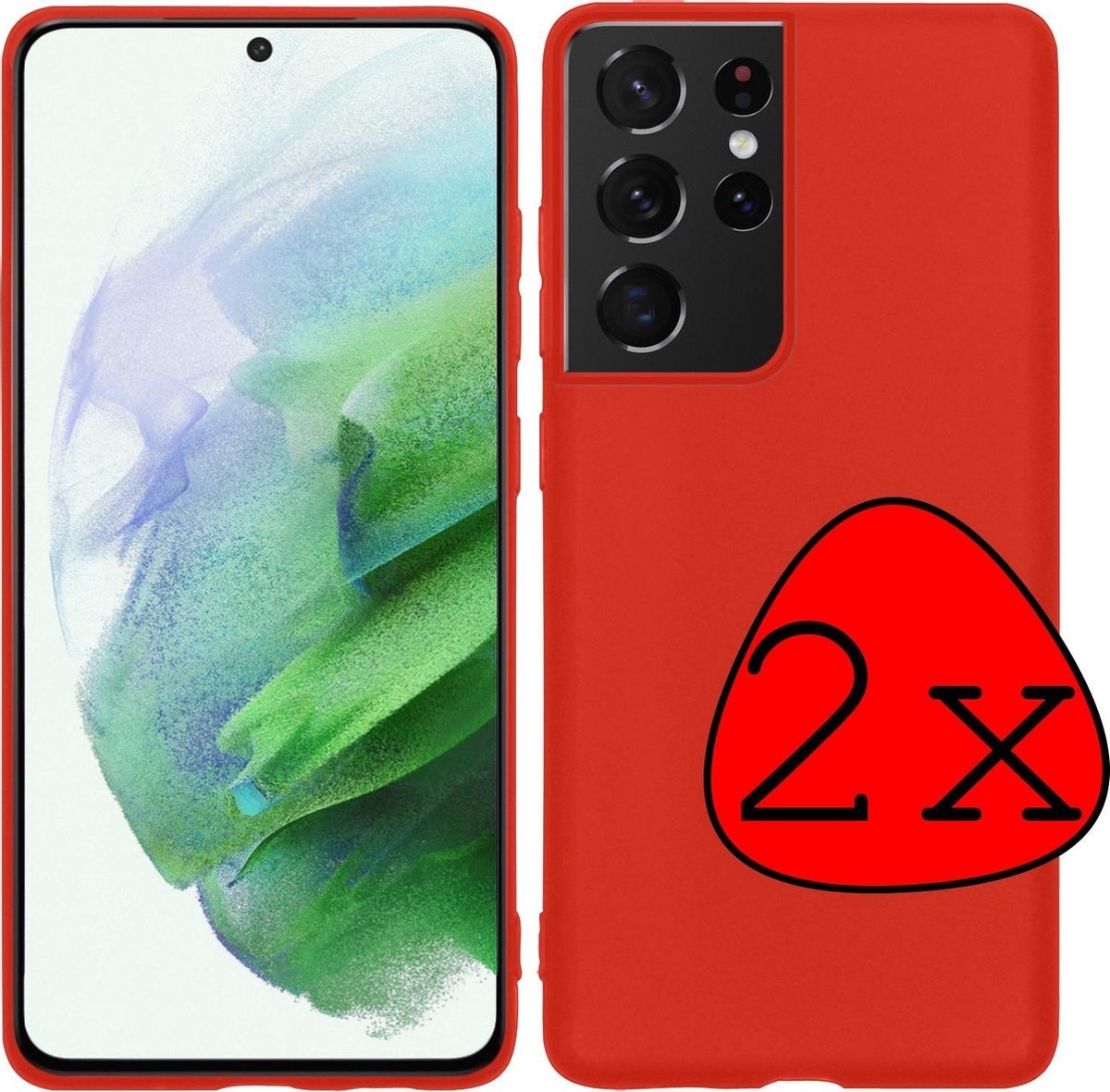 BASEY. Hoes Geschikt voor Samsung S21 Ultra Hoesje Siliconen Back Cover Case - Hoesje Geschikt voor Samsung Galaxy S21 Ultra Hoes Cover Hoesje - Rood - 2 Stuks