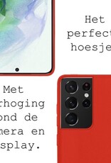 BASEY. Hoes Geschikt voor Samsung S21 Ultra Hoesje Siliconen Back Cover Case - Hoesje Geschikt voor Samsung Galaxy S21 Ultra Hoes Cover Hoesje - Rood - 2 Stuks