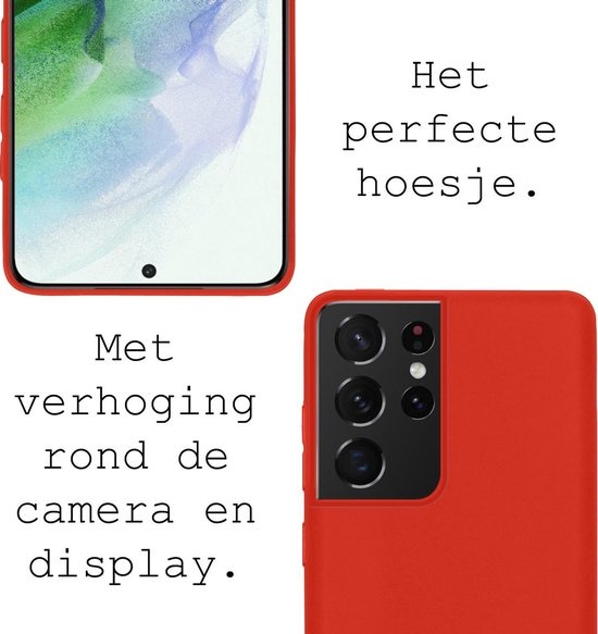 BASEY. Hoes Geschikt voor Samsung S21 Ultra Hoesje Siliconen Back Cover Case - Hoesje Geschikt voor Samsung Galaxy S21 Ultra Hoes Cover Hoesje - Rood - 2 Stuks
