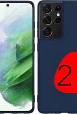 BASEY. Hoes Geschikt voor Samsung S21 Ultra Hoesje Siliconen Back Cover Case - Hoesje Geschikt voor Samsung Galaxy S21 Ultra Hoes Cover Hoesje - Donkerblauw - 2 Stuks