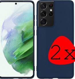 BASEY. 2 PACK - BASEY Samsung Galaxy S21 Ultra hoesje siliconen - Donkerblauw