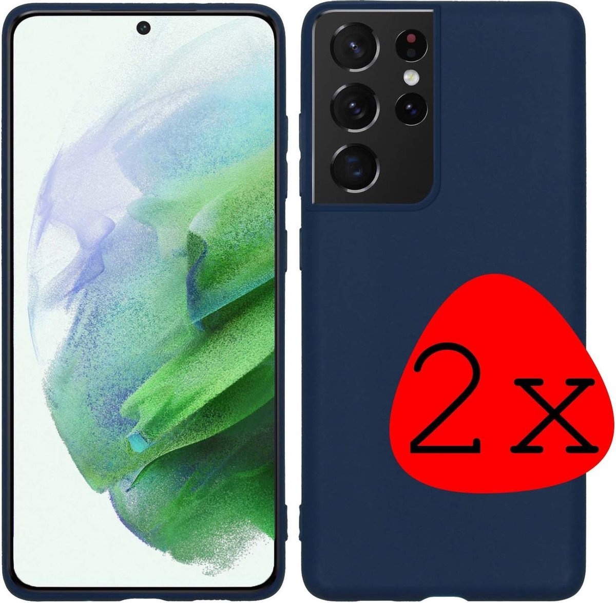 BASEY. Hoes Geschikt voor Samsung S21 Ultra Hoesje Siliconen Back Cover Case - Hoesje Geschikt voor Samsung Galaxy S21 Ultra Hoes Cover Hoesje - Donkerblauw - 2 Stuks