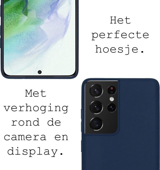 BASEY. Hoes Geschikt voor Samsung S21 Ultra Hoesje Siliconen Back Cover Case - Hoesje Geschikt voor Samsung Galaxy S21 Ultra Hoes Cover Hoesje - Donkerblauw - 2 Stuks