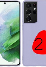 BASEY. Hoes Geschikt voor Samsung S21 Ultra Hoesje Siliconen Back Cover Case - Hoesje Geschikt voor Samsung Galaxy S21 Ultra Hoes Cover Hoesje - Lila - 2 Stuks