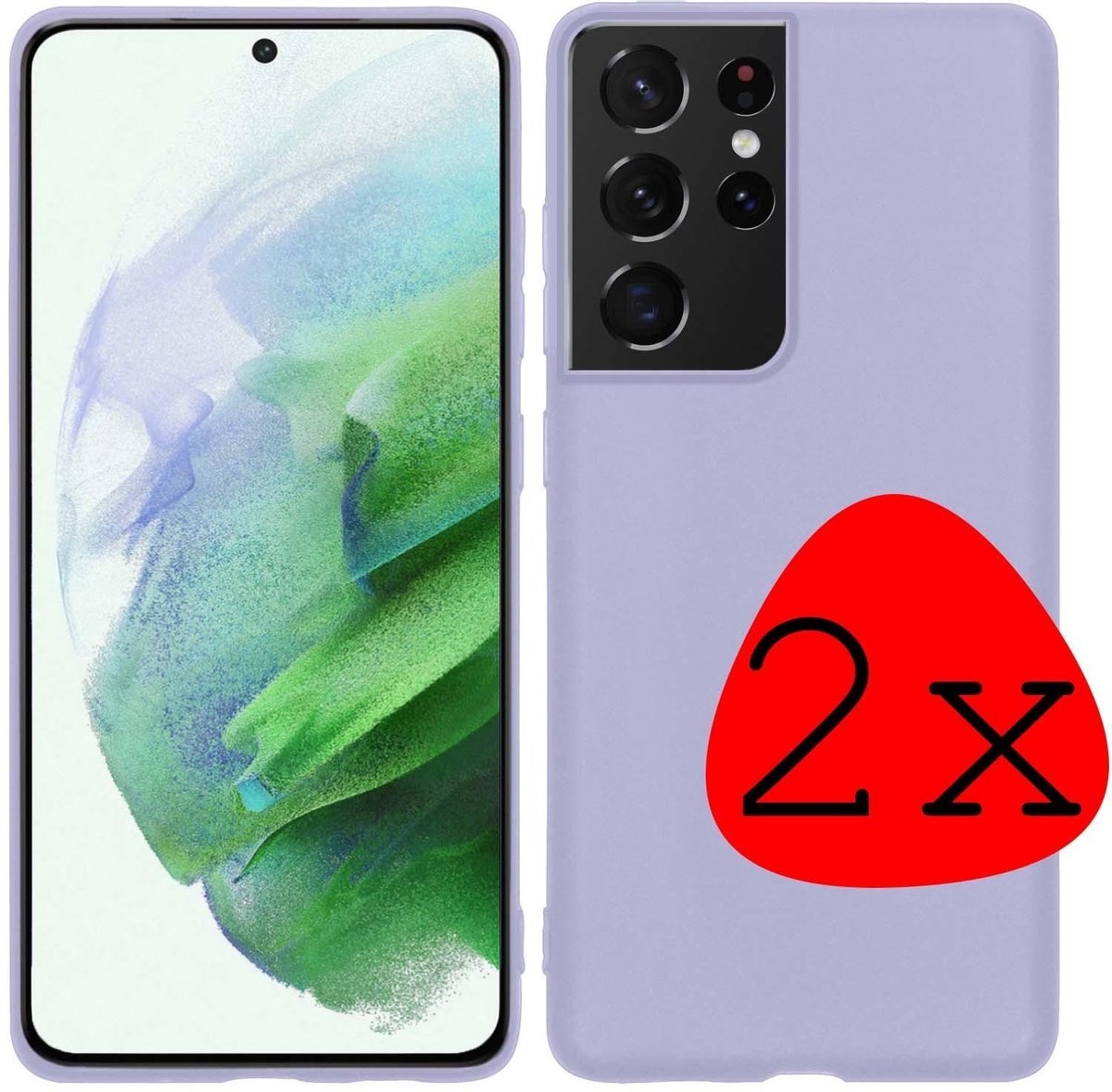 BASEY. Hoes Geschikt voor Samsung S21 Ultra Hoesje Siliconen Back Cover Case - Hoesje Geschikt voor Samsung Galaxy S21 Ultra Hoes Cover Hoesje - Lila - 2 Stuks