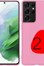 BASEY. Hoes Geschikt voor Samsung S21 Ultra Hoesje Siliconen Back Cover Case - Hoesje Geschikt voor Samsung Galaxy S21 Ultra Hoes Cover Hoesje - Roze - 2 Stuks