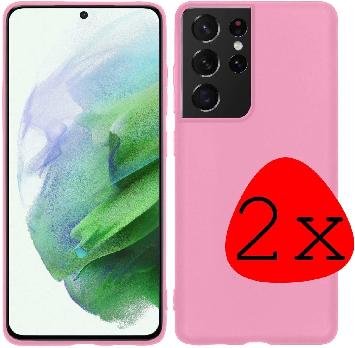 BASEY. Hoes Geschikt voor Samsung S21 Ultra Hoesje Siliconen Back Cover Case - Hoesje Geschikt voor Samsung Galaxy S21 Ultra Hoes Cover Hoesje - Roze - 2 Stuks