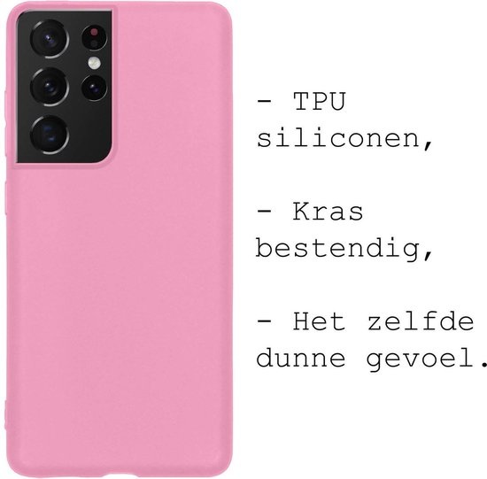 BASEY. Hoes Geschikt voor Samsung S21 Ultra Hoesje Siliconen Back Cover Case - Hoesje Geschikt voor Samsung Galaxy S21 Ultra Hoes Cover Hoesje - Roze - 2 Stuks