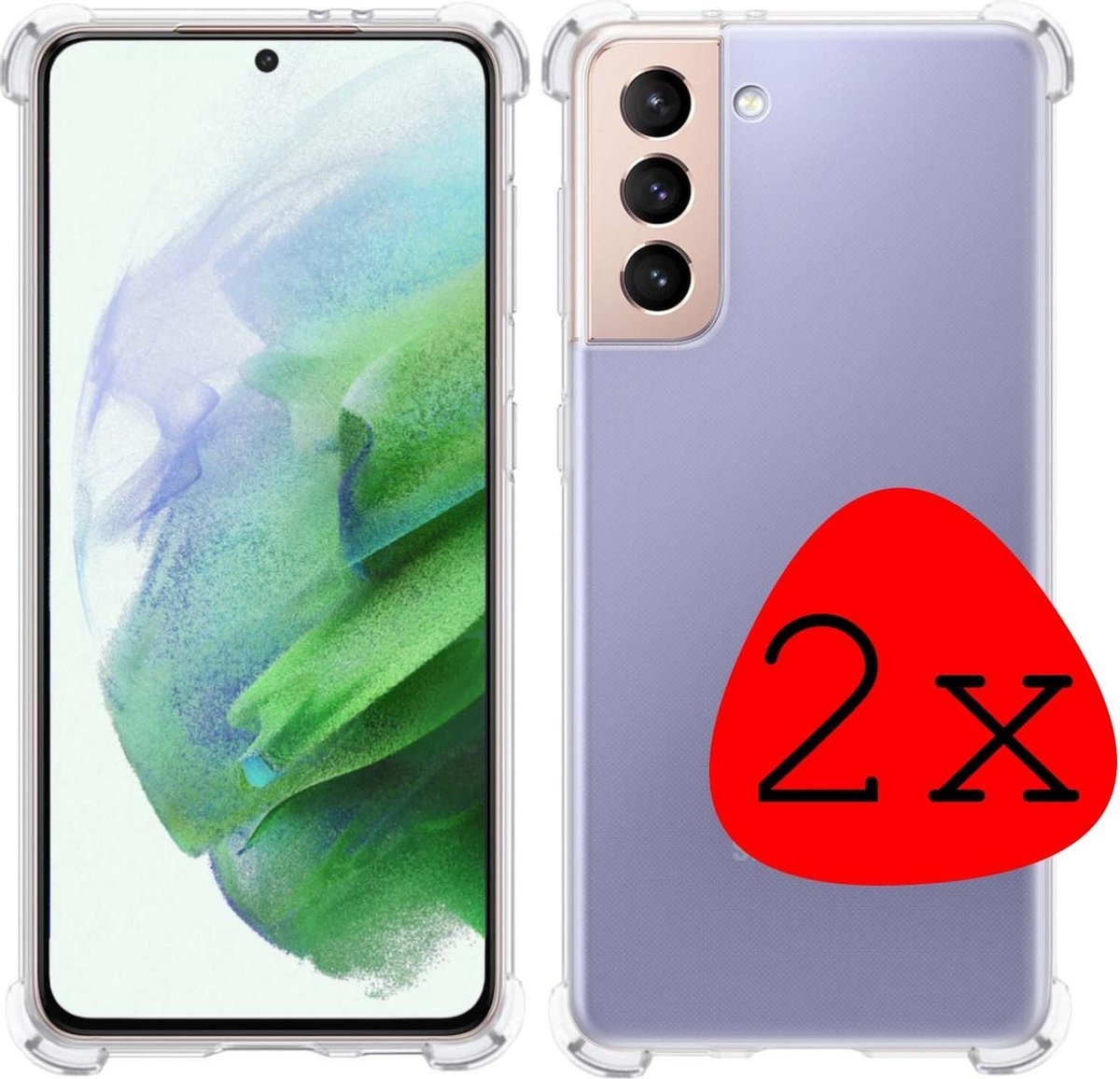 BASEY. Hoes Geschikt voor Samsung S21 Plus Hoesje Shock Proof Case Hoes Siliconen - Hoesje Geschikt voor Samsung Galaxy S21 Plus Hoes Cover Shockproof - Transparant - 2 Stuks