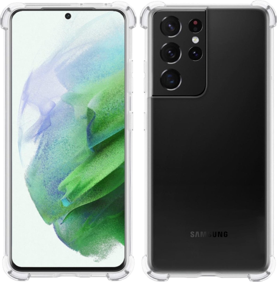 BASEY. Hoes Geschikt voor Samsung S21 Ultra Hoesje Shock Proof Case Hoes Siliconen - Hoesje Geschikt voor Samsung Galaxy S21 Ultra Hoes Cover Shockproof - Transparant