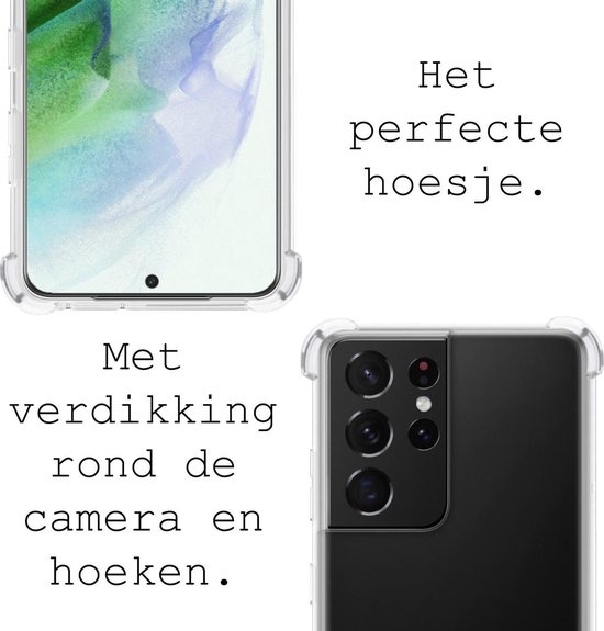 BASEY. Hoes Geschikt voor Samsung S21 Ultra Hoesje Shock Proof Case Hoes Siliconen - Hoesje Geschikt voor Samsung Galaxy S21 Ultra Hoes Cover Shockproof - Transparant - 2 Stuks