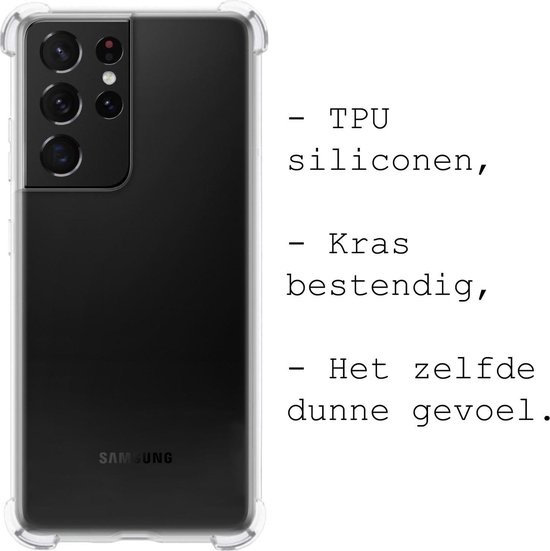 BASEY. Hoes Geschikt voor Samsung S21 Ultra Hoesje Shock Proof Case Hoes Siliconen - Hoesje Geschikt voor Samsung Galaxy S21 Ultra Hoes Cover Shockproof - Transparant - 2 Stuks