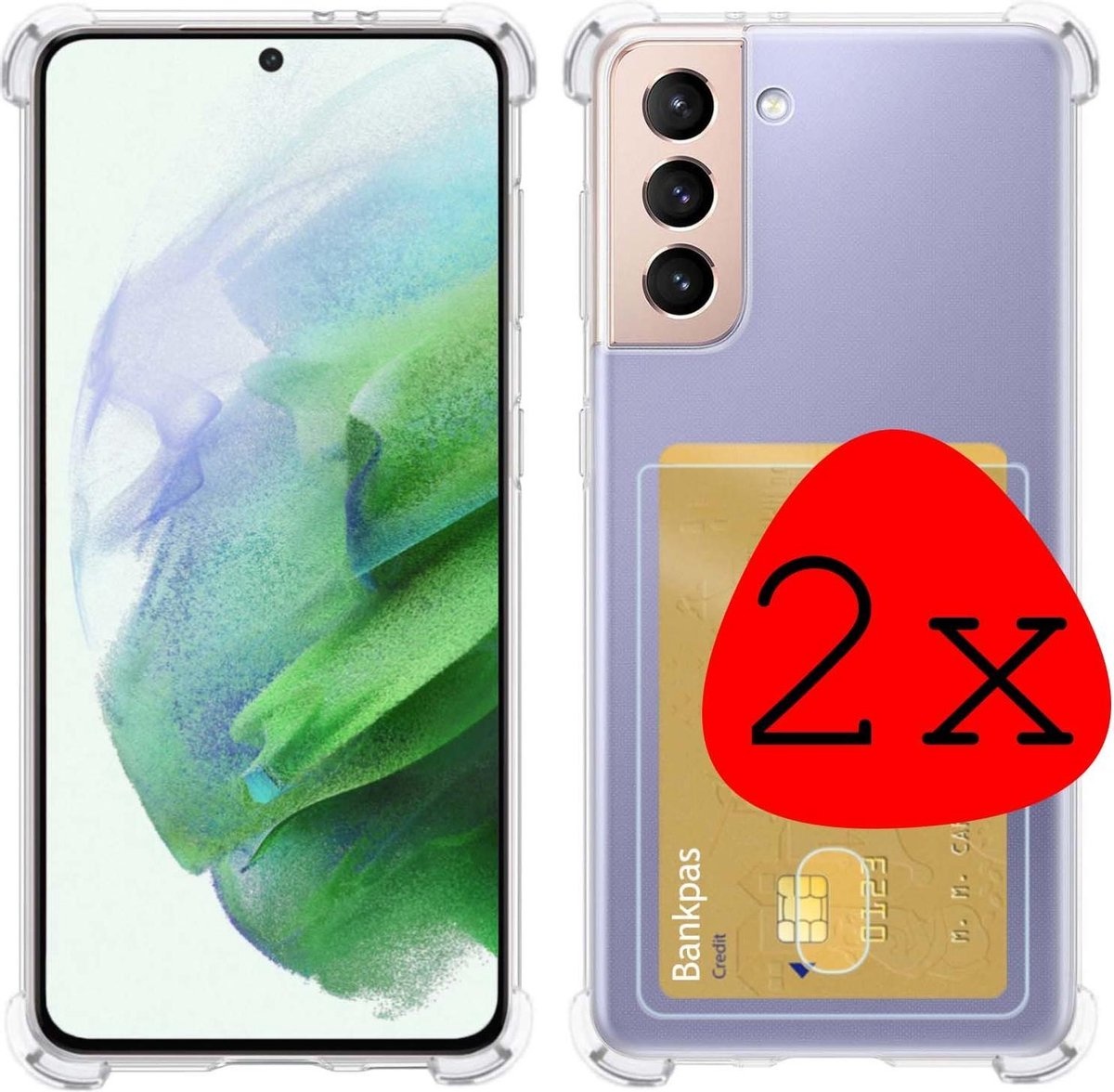 BASEY. Hoes Geschikt voor Samsung S21 Hoesje Shock Proof Case Hoes - Hoesje Geschikt voor Samsung Galaxy S21 Hoes Cover Shockproof - Transparant - 2 Stuks