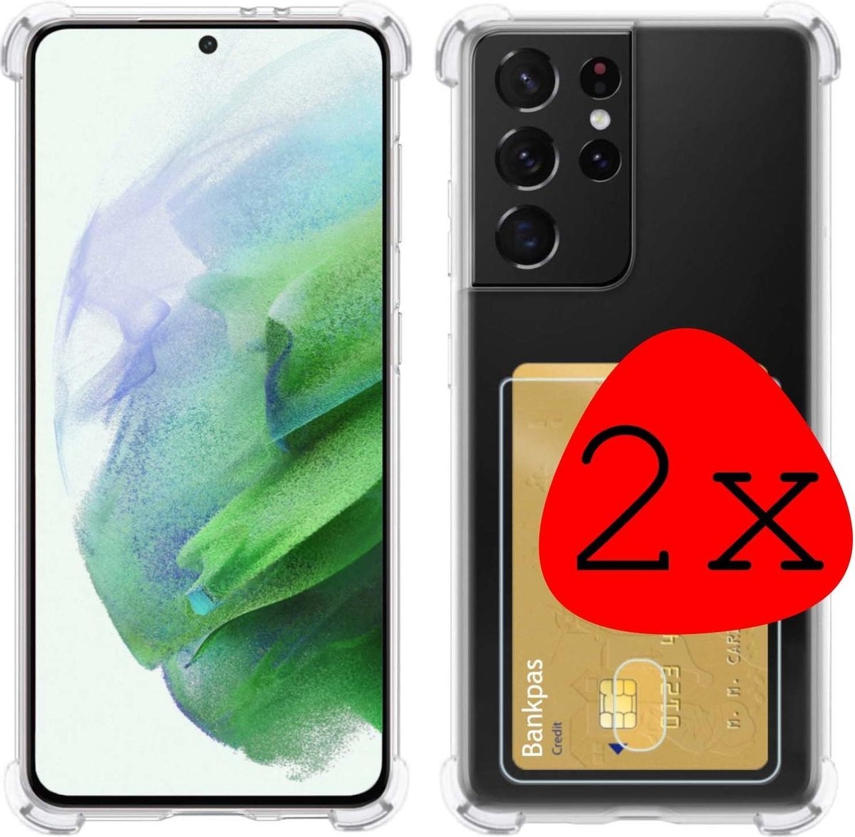 BASEY. Hoes Geschikt voor Samsung S21 Ultra Hoesje Shock Proof Case Hoes - Hoesje Geschikt voor Samsung Galaxy S21 Ultra Hoes Cover Shockproof - Transparant - 2 Stuks