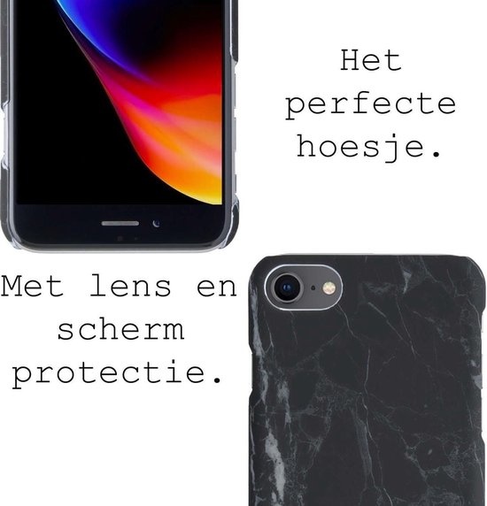 BASEY. Hoes Geschikt voor iPhone 7 Hoesje Marmer Case Marmeren Cover Hoes Hardcover - Zwart - 2 Stuks