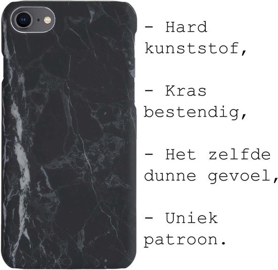 BASEY. Hoes Geschikt voor iPhone 8 Hoesje Marmer Case Marmeren Cover Hoes Hardcover - Zwart - 2 Stuks
