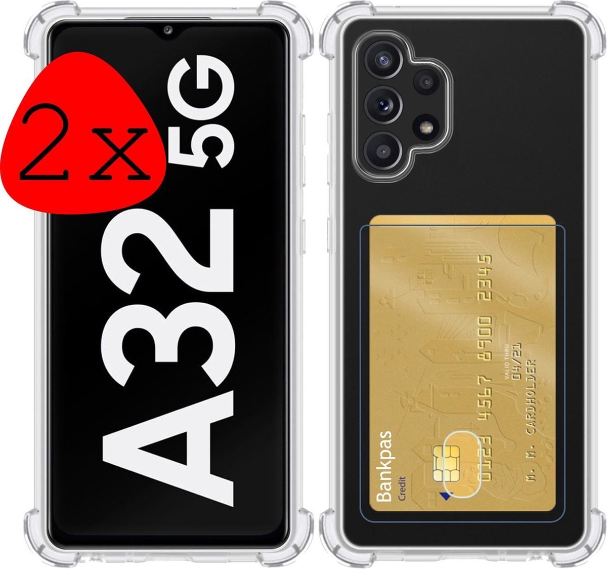 BASEY. Hoes Geschikt voor Samsung A32 5G Hoesje Shock Proof Case Hoes - Hoesje Geschikt voor Samsung Galaxy A32 5G Hoes Cover Shockproof - Transparant - 2 Stuks