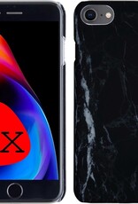 BASEY. Hoes Geschikt voor iPhone 7 Hoesje Marmer Case Marmeren Cover Hoes Hardcover - Zwart - 2 Stuks