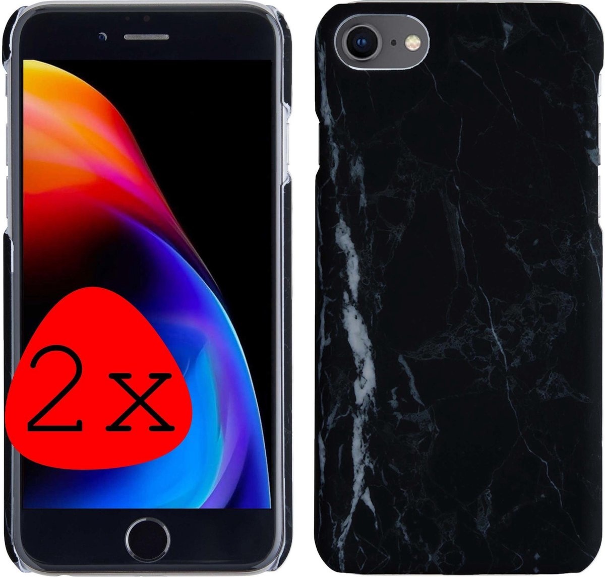 BASEY. Hoes Geschikt voor iPhone SE 2020 Hoesje Marmer Case Marmeren Cover Hoes Hardcover - Zwart - 2 Stuks