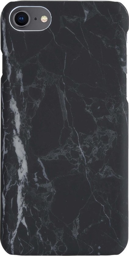 BASEY. Hoes Geschikt voor iPhone SE 2020 Hoesje Marmer Case Marmeren Cover Hoes Hardcover - Zwart - 2 Stuks