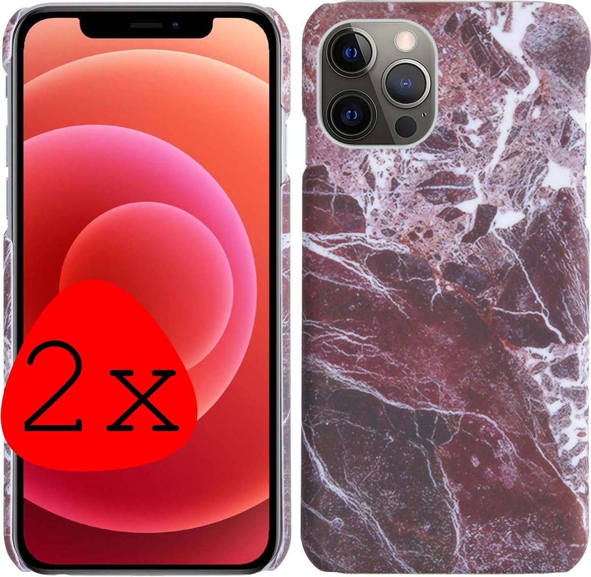 BASEY. Hoes Geschikt voor iPhone 11 Pro Max Hoesje Marmer Case Marmeren Cover Hoes Hardcover - Rood - 2 Stuks