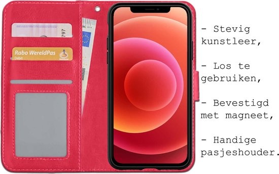 BASEY. Hoes Geschikt voor iPhone 11 Hoesje Bookcase Hoes 2-in-1 Cover - Hoesje Geschikt voor iPhone 11 Hoes 2-in-1 Hoesje Case - Rood