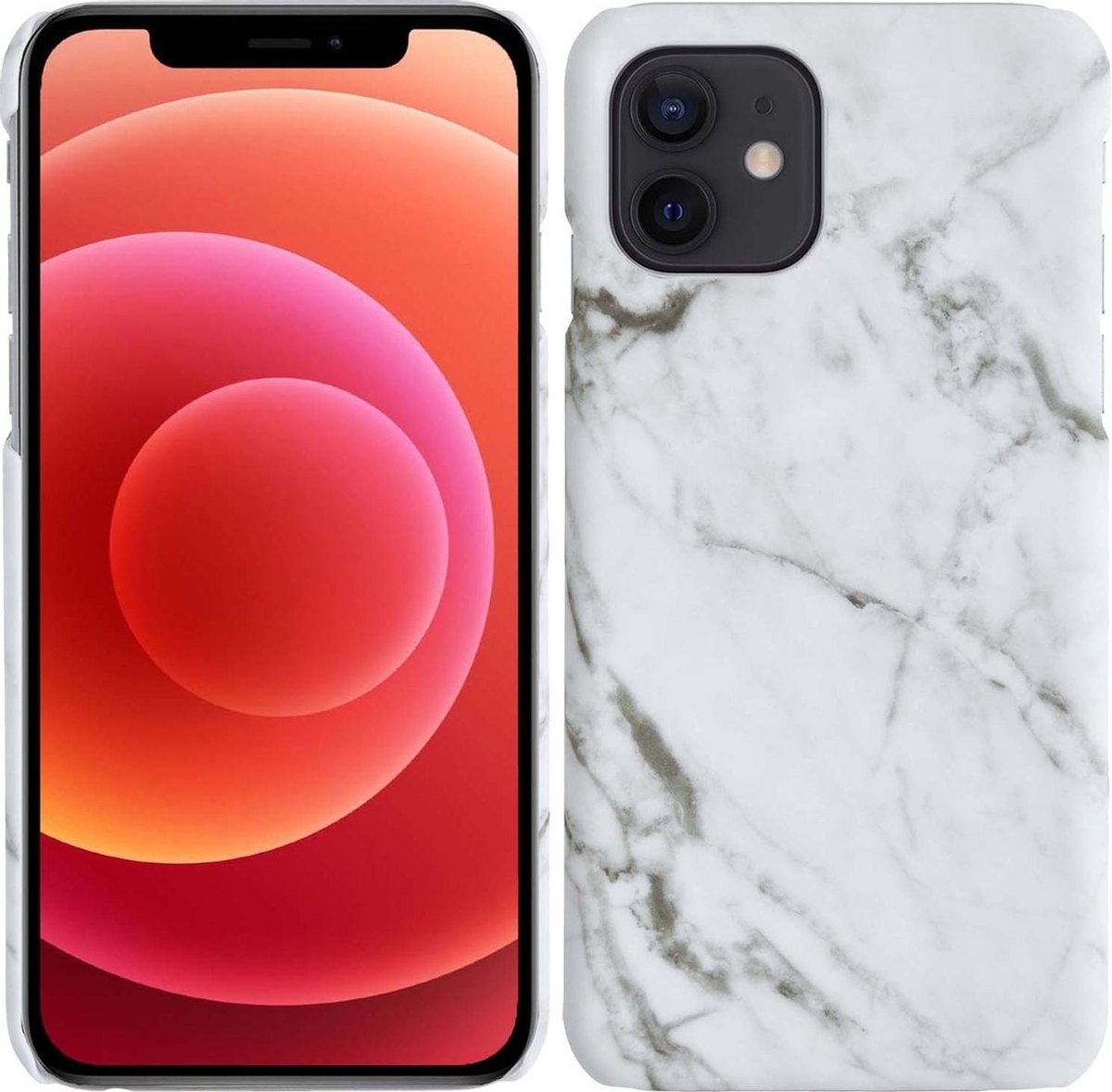 BASEY. Hoes Geschikt voor iPhone 12 Mini Hoesje Marmer Case Marmeren Cover Hoes Hardcover - Wit