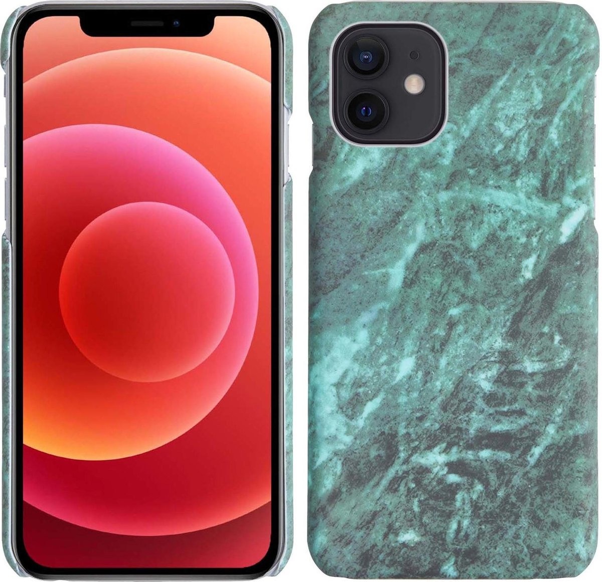 BASEY. Hoes Geschikt voor iPhone 12 Mini Hoesje Marmer Case Marmeren Cover Hoes Hardcover - Groen