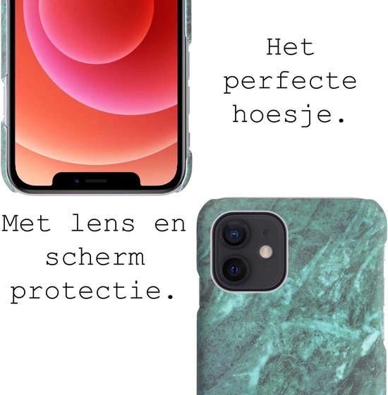 BASEY. Hoes Geschikt voor iPhone 12 Mini Hoesje Marmer Case Marmeren Cover Hoes Hardcover - Groen