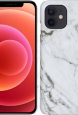 BASEY. Hoes Geschikt voor iPhone 12 Hoesje Marmer Case Marmeren Cover Hoes Hardcover - Wit