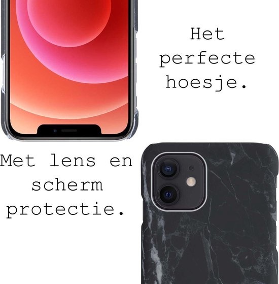 BASEY. Hoes Geschikt voor iPhone 12 Hoesje Marmer Case Marmeren Cover Hoes Hardcover - Wit