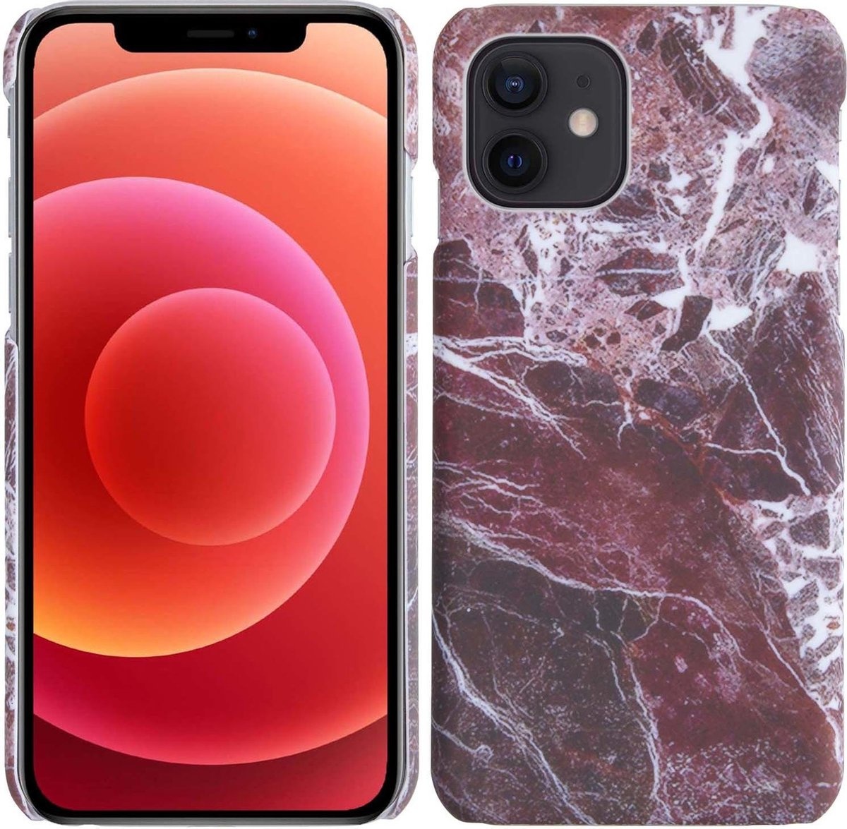 BASEY. Hoes Geschikt voor iPhone 12 Hoesje Marmer Case Marmeren Cover Hoes Hardcover - Rood