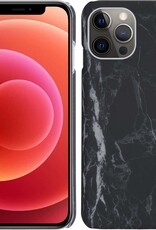 BASEY. Hoes Geschikt voor iPhone 12 Pro Hoesje Marmer Case Marmeren Cover Hoes Hardcover - Zwart