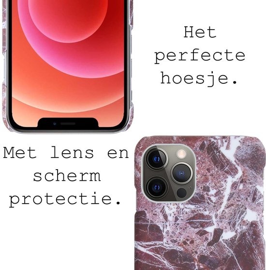 BASEY. Hoes Geschikt voor iPhone 12 Pro Hoesje Marmer Case Marmeren Cover Hoes Hardcover - Rood