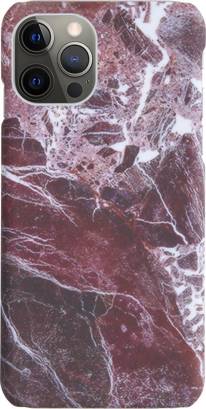 BASEY. Hoes Geschikt voor iPhone 12 Pro Hoesje Marmer Case Marmeren Cover Hoes Hardcover - Rood