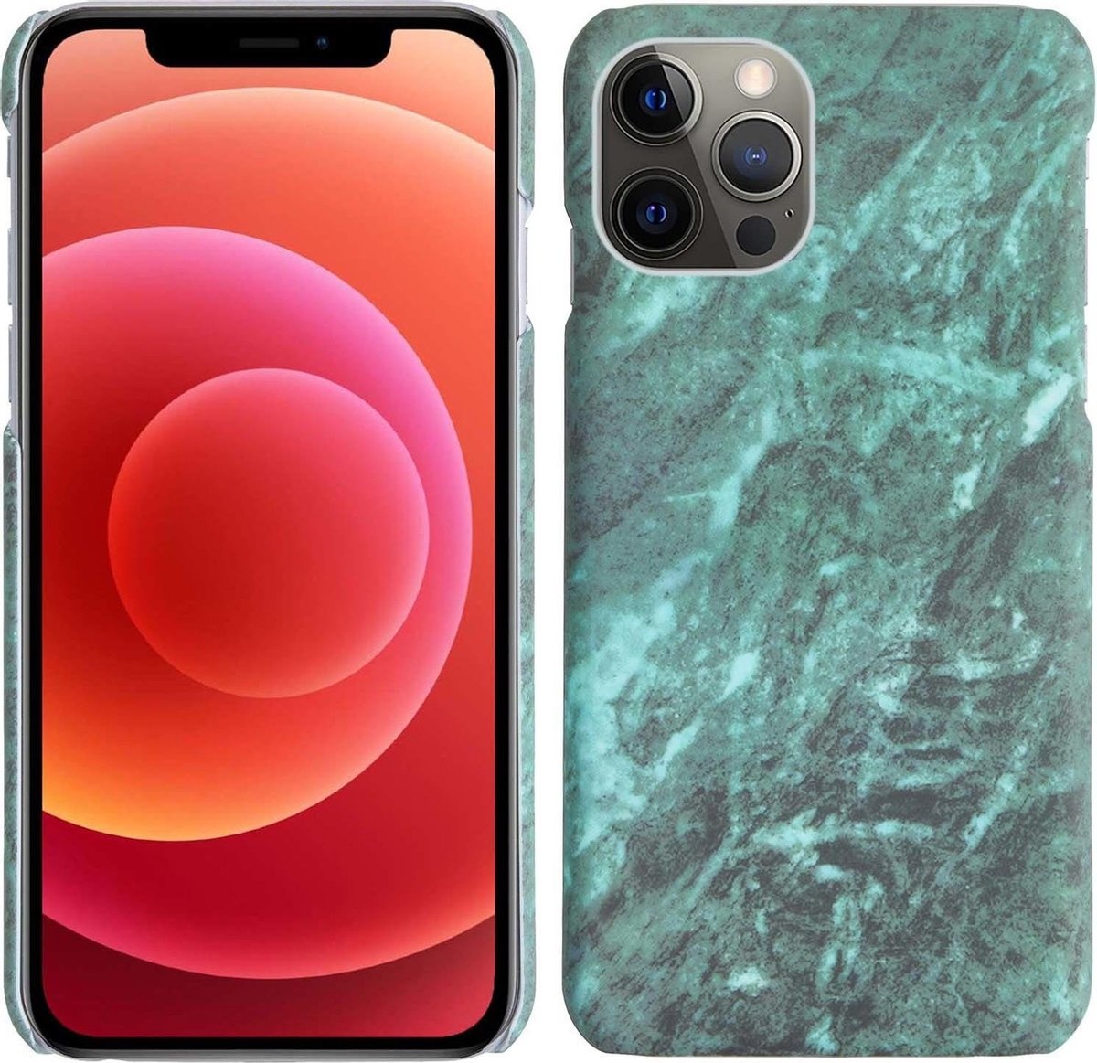 BASEY. Hoes Geschikt voor iPhone 12 Pro Hoesje Marmer Case Marmeren Cover Hoes Hardcover - Groen