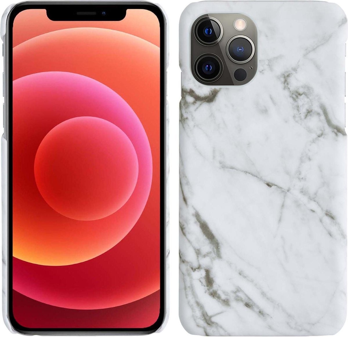 BASEY. Hoes Geschikt voor iPhone 12 Pro Max Hoesje Marmer Case Marmeren Cover Hoes Hardcover - Wit