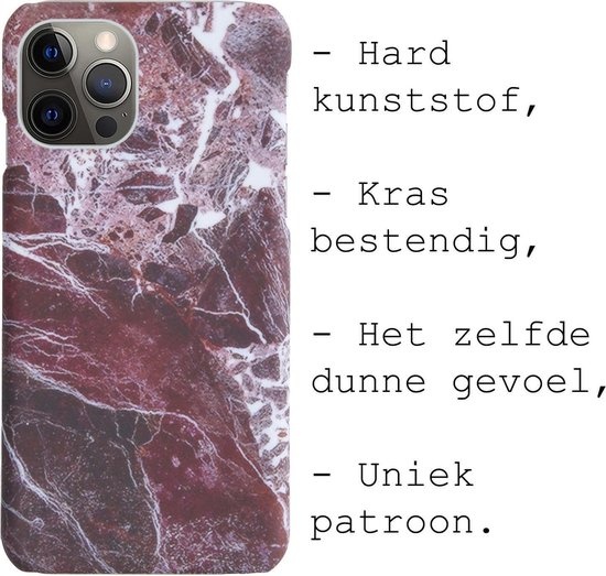 BASEY. Hoes Geschikt voor iPhone 12 Pro Max Hoesje Marmer Case Marmeren Cover Hoes Hardcover - Rood
