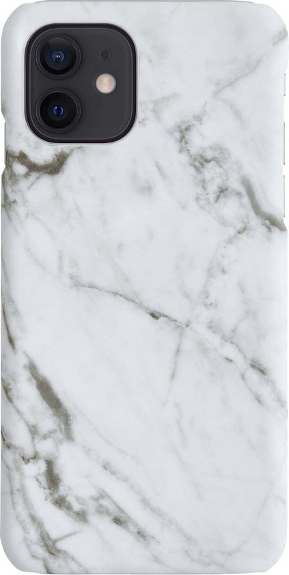 BASEY. Hoes Geschikt voor iPhone 12 Mini Hoesje Marmer Case Marmeren Cover Hoes Hardcover - Wit - 2 Stuks