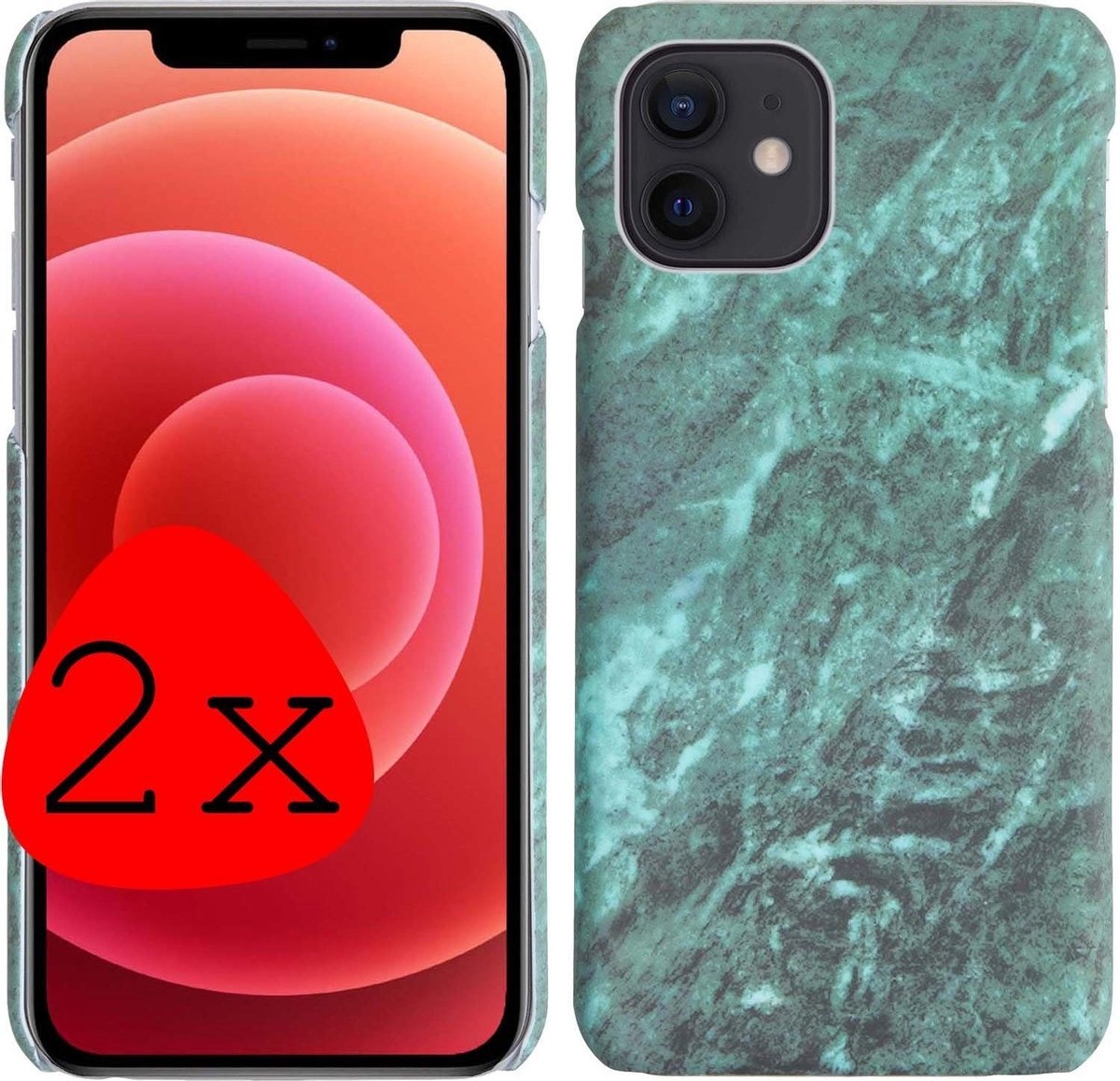BASEY. Hoes Geschikt voor iPhone 12 Mini Hoesje Marmer Case Marmeren Cover Hoes Hardcover - Groen - 2 Stuks