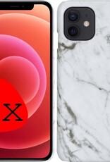 BASEY. Hoes Geschikt voor iPhone 12 Hoesje Marmer Case Marmeren Cover Hoes Hardcover - Wit - 2 Stuks