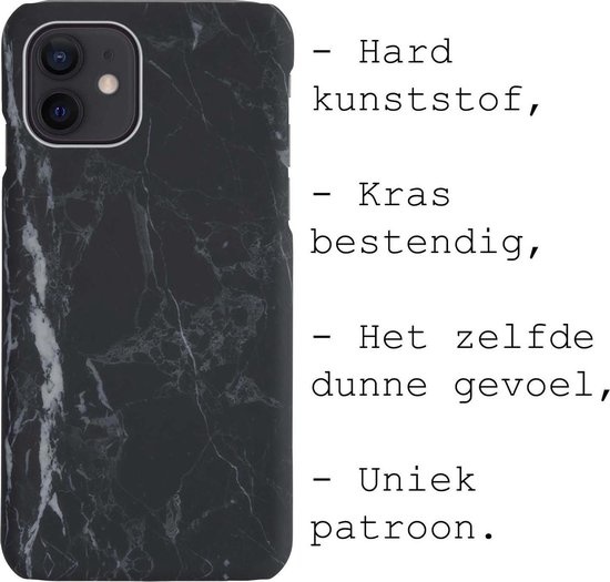 BASEY. Hoes Geschikt voor iPhone 12 Hoesje Marmer Case Marmeren Cover Hoes Hardcover - Wit - 2 Stuks